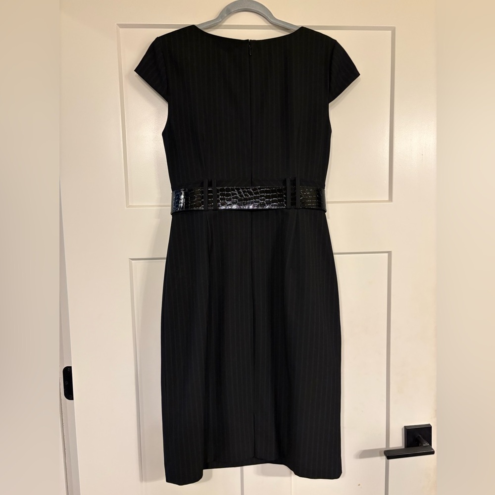 ANTONIO MELANI Black Pinstripe Midi Dress with Belt - Picture 4 of 10